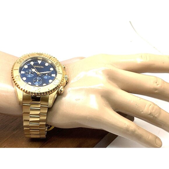 Invicta Men's Watch 36974 Pro Diver Quartz Chronograph Gold Steel Blue Dial 47mm - Picture 5 of 15